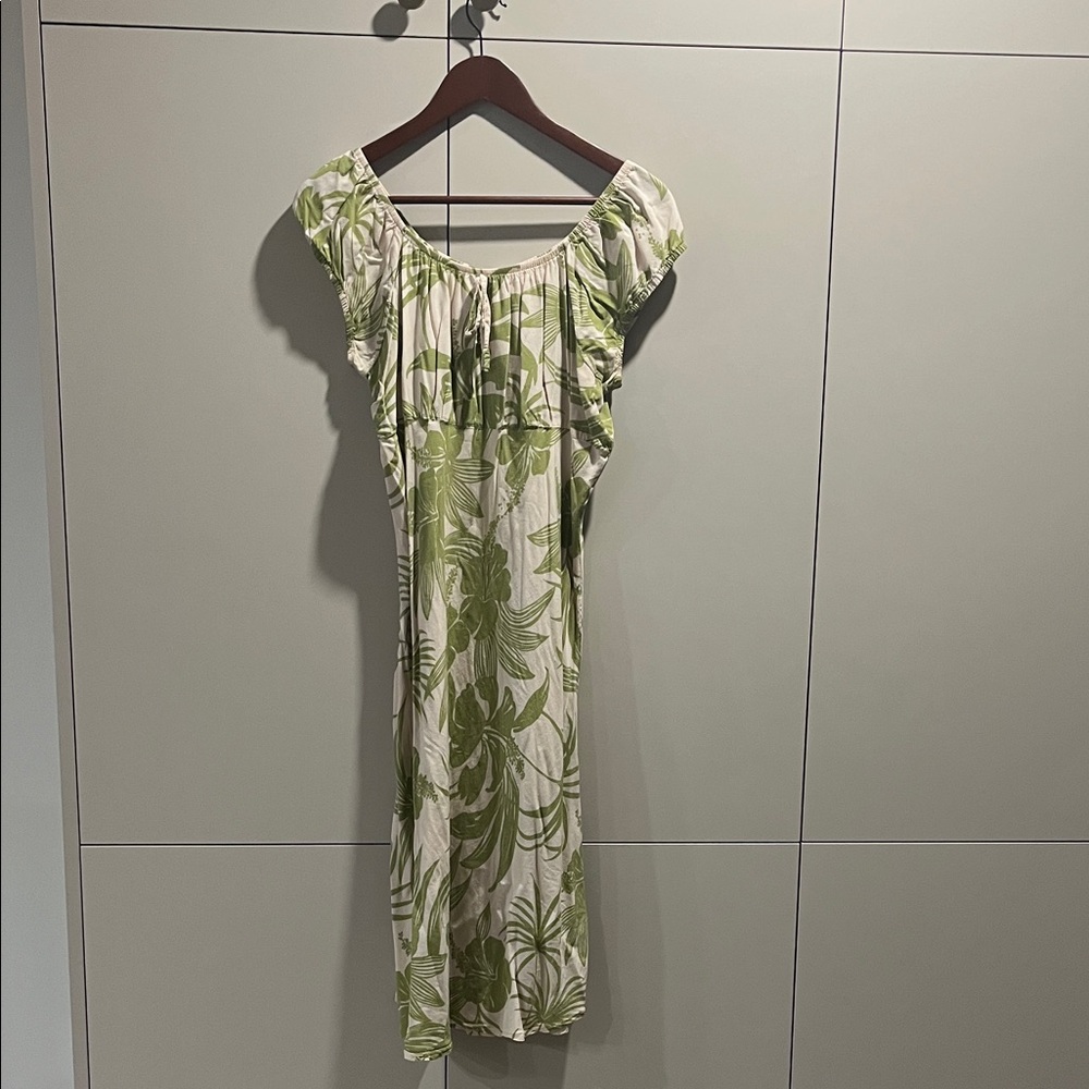 Leaf Print Off-Shoulder Midi Dress - XL